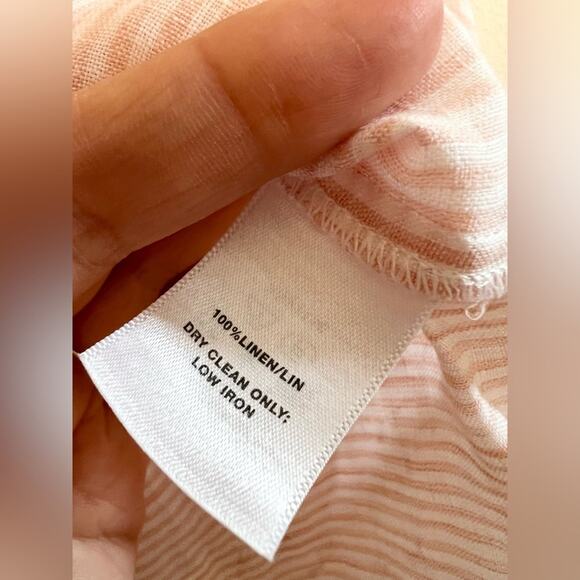 Lafayette 148 100% linen button down blouse pink and white stripe petite bead - Picture 8 of 12